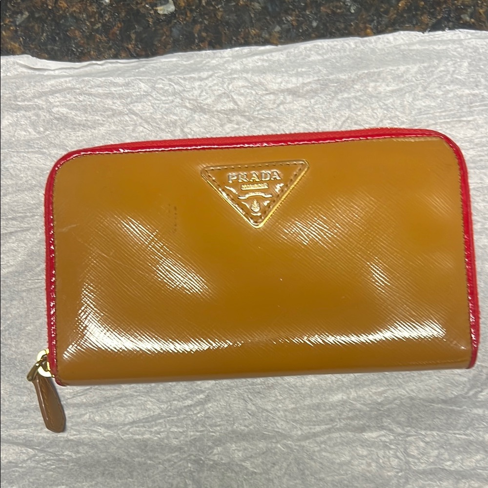 Prada caramel and red vintage long wallet